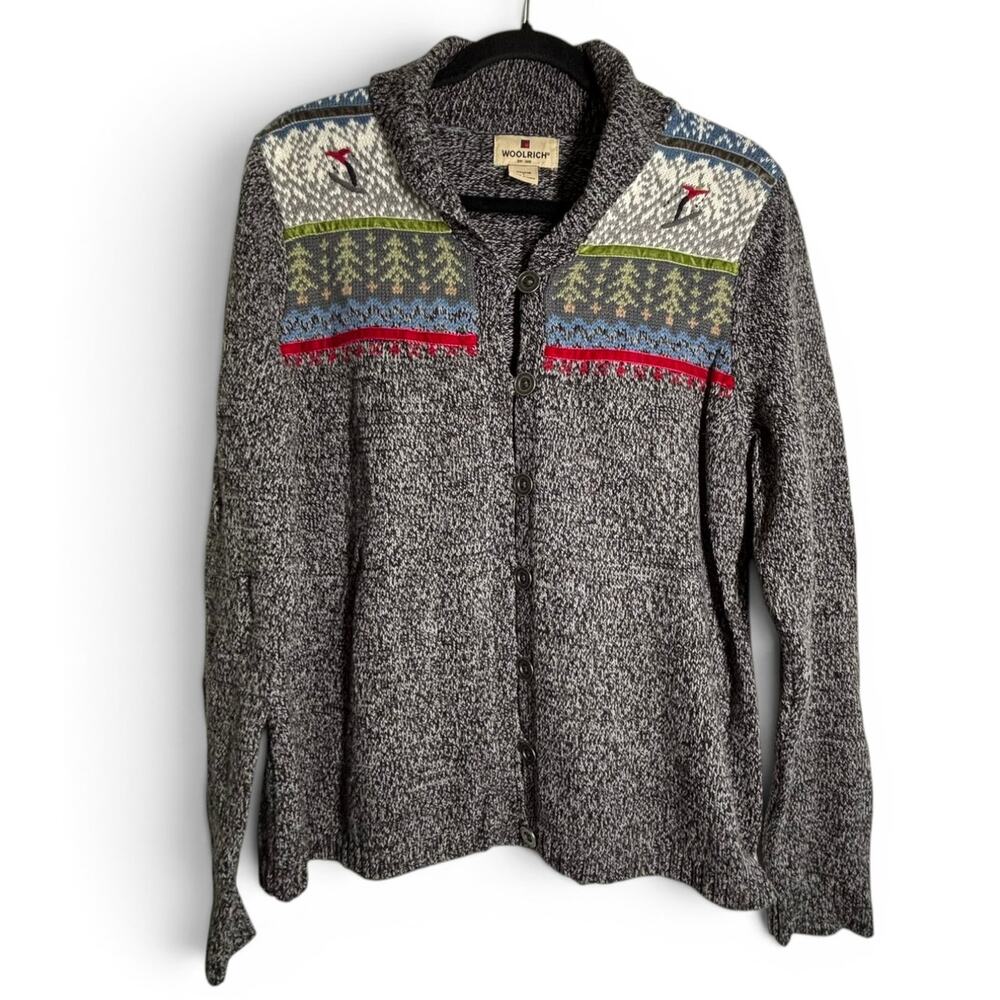 Woolrich Vintage 90's Nordic Fair Isle Ski Cardigan Woman's L Sweater Womens - Picture 2 of 8